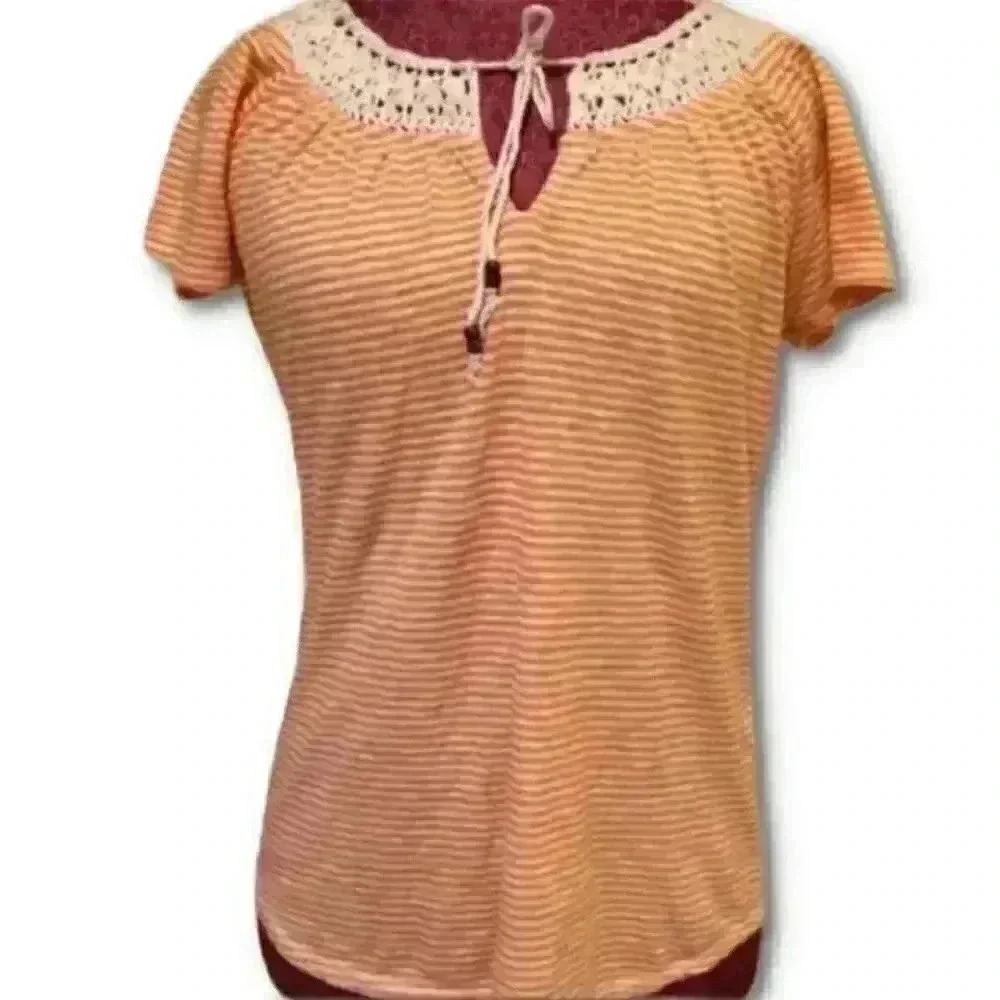 Lucky Brand Striped Crocheted Front tie keyhole
